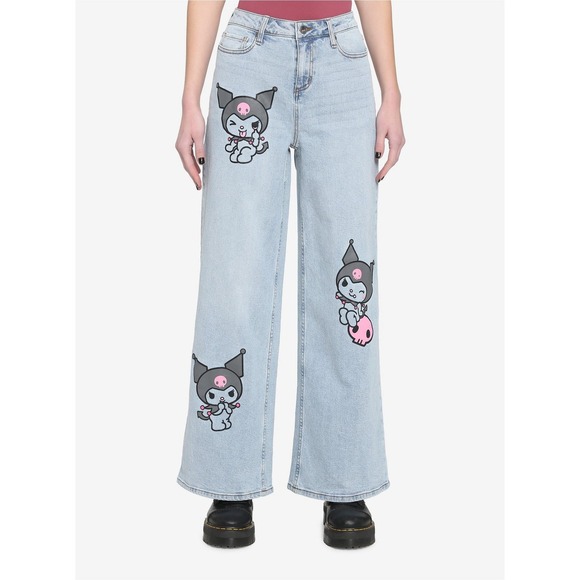 Kuromi Sanrio Wide Leg Jeans Light Wash Graphic Denim Pants Size 3 Womens - Picture 15 of 15